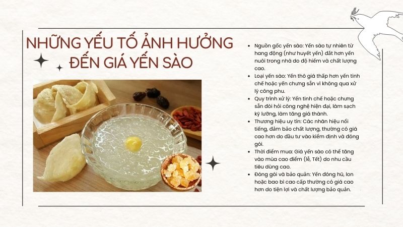 Yếu tố ảnh hưởng đến giá yến sào