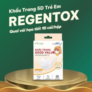Khẩu trang 5D trẻ em Regentox quai vải họa tiết (10 cái/hộp)