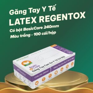 Găng tay Y tế Latex Regentox có bột BasicCare 240mm trắng (100 cái/hộp)